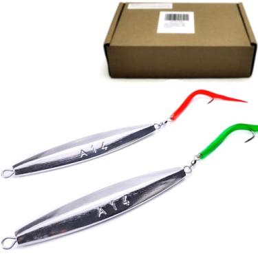 Imagem de VMSIXVM Diamond Jigs Iscas de pesca em água salgada, 28 a 227 g para pesca de surfe de metal plano com cauda de tubo, isca vertical de fundição oceânica, gabarito de pesca para bluefish, striper, atum