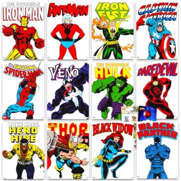 Imagem de Marvel Conjunto De Pôsteres Quadrinhos Da - Pacote Com 12 Super-Heróis Dos Vingadores Homem-Aranha, Capitão América E Outros, Decoração Quarto Para Crianças, Adolescentes Adultos