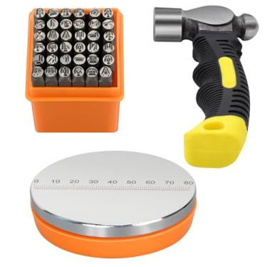 Imagem de Kit de estampagem de metal, ferramentas completas de estampagem para fabricação de joias com 37 peças 3 mm (1/20.3 cm) conjunto de carimbos numéricos e letras, bloco de banco de aço e martelo de