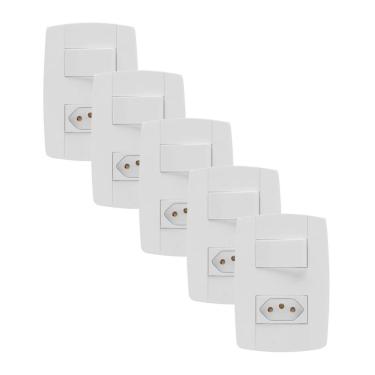 Imagem de Kit 5 Conjunto Interruptor Simples + Tomada 20A 4X2 Branca