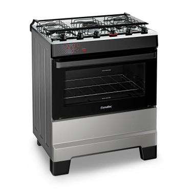 Imagem de Fogão a Gás Mesa Inox Super Chama Tampa de Vidro Forno 84L Limpa Fácil e Acendimento Automático IDEAL Top  T5IAI Cor Inox 5 bocas Bivolt