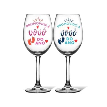 Imagem de Kit 2 Taças Vinho Promovida avó/avô Do Ano Surpresa Anúncio Gravidez Presente Revelação Lembrancinha Casal Criativa
