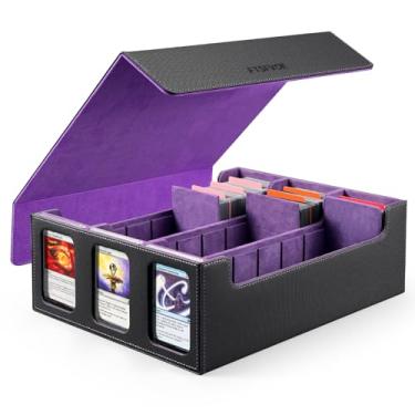 Imagem de Trading Card Storage Box for Commander - 2400+ Card Deck Box with Removable Cover, 24 Colorful Divider Tabs, Card Storage Box with Viewing Windows Fits for Magic Game (Black&Purple)