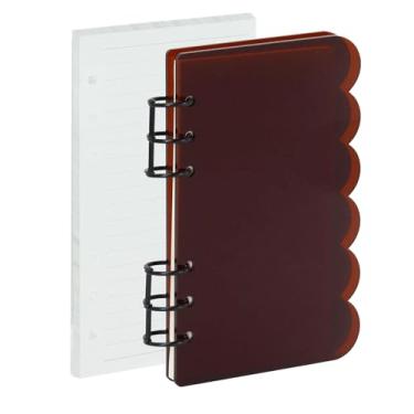 Imagem de Mulitbey A6 fichário com 6 anéis, pasta de acrílico transparente, fichários de planejador pessoal de folhas soltas com anel redondo de metal preto, incluindo 90 folhas de papel refil (45 em branco +