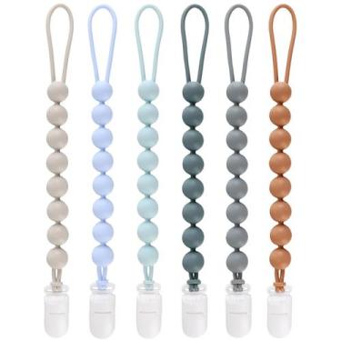 Imagem de Pacote com 6 clipes de chupeta de silicone para bebês meninos e menina