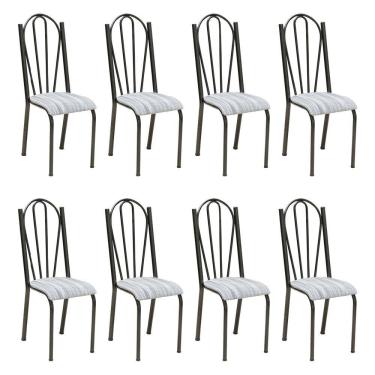 Imagem de Kit 8 Cadeiras de Cozinha Alasca Estampado Linho Pés de Ferro Cromo Preto - Pallazio