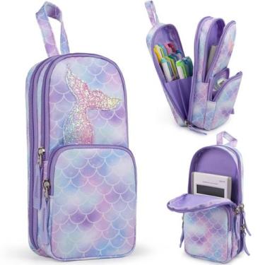 Imagem de Estojo para lápis BERRYRIZZ Mermaid de grande capacidade em lona roxo
