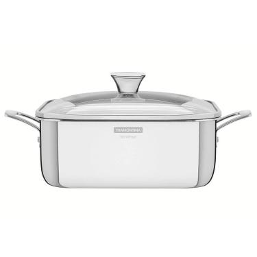 Imagem de Caçarola Tramontina Grano Quadrada 4 L Aço Inox Suporte P/ Tampa Corpo Triplo e Tampa Vidro 62144220