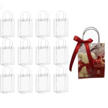Imagem de smylls Pacote com 20 sacos de presente de plástico transparente com alça, sacola de presente de plástico transparente (transparente, 16 cm x 15 cm x 7 cm)