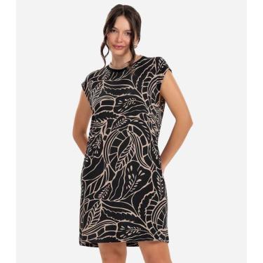 Imagem de Vestido Feminino Curto Estampado Rovitex Preto, P, Preto