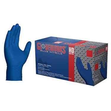Imagem de GLOVEWORKS Luvas Descartáveis Industriais De Nitrila Azul Royal Hd, 6 Mil, Sem Látex, Textura Diamante Em Relevo, Grande, Caixa Com 100