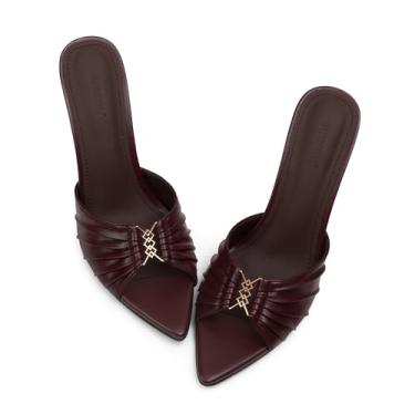 Imagem de iiimmu Sandálias de salto alto stiletto mules de 8,5 cm com bico fino e salto alto de couro sintético, Borgonha, 39