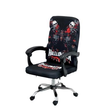 Imagem de ACOFRR Capas de cadeira de escritório de Halloween, impressões de mãos sangrentas de horror, pegadas em branco, tema de terror, capa extensível para cadeira de chefe com encosto alto estilo simples