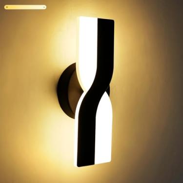 Imagem de Kawell Luminária de parede LED minimalista de 12W 1%-100% de escurecimento moderno arandela de parede interna com fio quadrado para cabeceira corredor estudo cozinha, preto 3000K