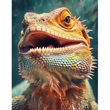 Imagem de Kits de arte de diamante 5D DIY pintura para adultos dragão barbudo feliz lagarto sorridente animal (2) para decoração de parede de casa 11,7 x 15,8 polegadas/30 x 40 cm