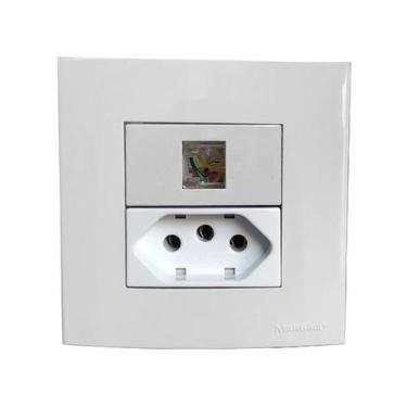 Imagem de Tomada Dupla Móvel 3 Pinos 10a Telefone RJ11 4 Fios Gesso Drywall Marm