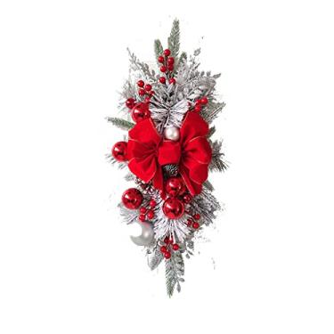 Imagem de Guirlanda decorativa de Natal com pinheiro de abeto de videira, guirlanda de Natal artificial, decoração de Natal, pingente de bola vermelha para decoração de Natal, decorações de Natal