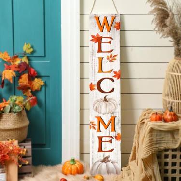 Imagem de Memorywuu Placa de alpendre de outono 119 cm futebol ao ar livre inverno Halloween Boo placa de boas-vindas casa de fazenda vertical de madeira decoração de varanda para decoração de jardim de ação de