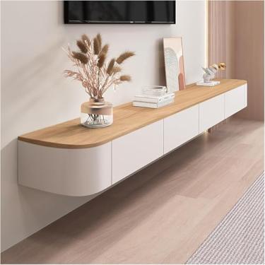 Imagem de Suporte De Tv Flutuante De 140cm Montado Na Parede, Centro De Entretenimento Com Gerenciamento De Cabos, Console De Mídia Com Armazenamento Para Sala De Estar E Quarto, Brown, 220x24x20cm