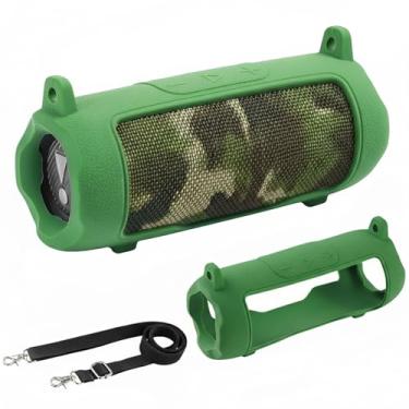 Imagem de AONKE Capa de silicone compatível com alto-falante portátil JBL Flip 7 à prova d'água com alça de ombro (verde)