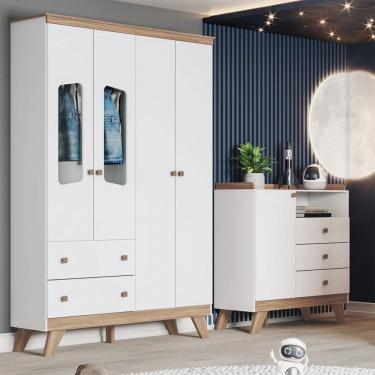 Imagem de Quarto de Bebê Completo Confete 5 Portas 5 Gavetas com Vidro Ie187 Branco/Jequitibá - Henn