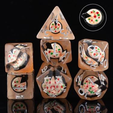 Imagem de Resin Dice Set,Polyhedral Dice Animal Inclusion Dice,RPG D and D Dice Set for Role Playing Games (Pizza1)