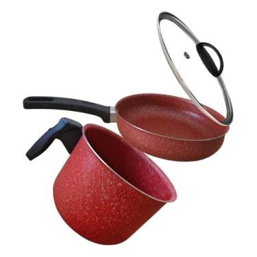 Imagem de Conjunto Kit De Panelas Vermelha Pintada Antiaderente Leiteira e Frigideira