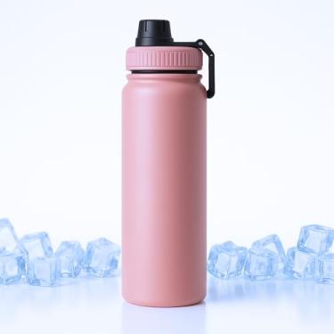 Imagem de Garrafa Térmica Inox 800 ml com Alça – Isolamento a Vácuo (Hot & Cold 12h), Parede Dupla, Antivazamento, Ideal para Academia e Viagens (Rosa)