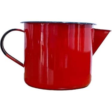 Imagem de leite esmaltado, para ferver leite, incluindo leite de 550 ml e de papel, conjunto de canecas de esmalte de 1 litro(Vermelho)