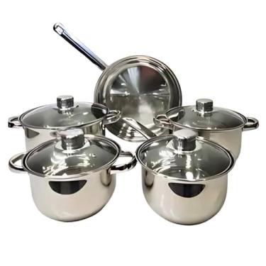 Imagem de Jogo Panelas Conjunto 5 Peças Tampa Vidro Aço Inox