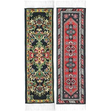 Imagem de Marcadores de página de carpete orientais – Tecido autêntico – Coleção preta – 2 desenhos de marcadores de livro – Marcadores de página bonitos, elegantes e de tecido! Melhores presentes e meias para homens, mulheres e professores!