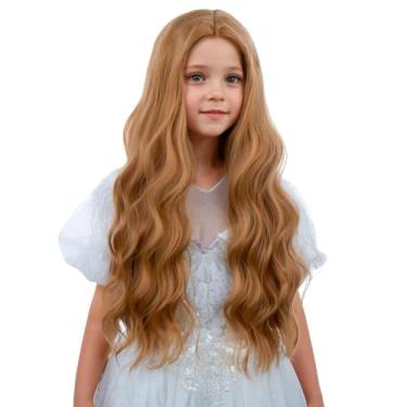 Imagem de WAVELNM Perucas loiras de morango para crianças, meninas, loiro sujo, cacheado, ondulado, peruca infantil, loira, parte do meio, perucas sintéticas para cosplay diário de Halloween