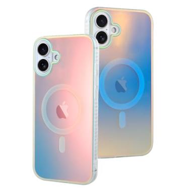 Imagem de AIGOMARA Capa magnética para iPhone 17, [compatível com Magsafe] [Cor fluorescente iridescente] Capa protetora fina à prova de choque translúcida fosca para iPhone para mulheres e meninas de 6,3