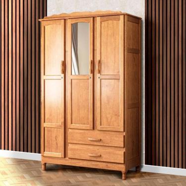 Imagem de Guarda Roupa Rústico Suíça 3 Portas 2 Gavetas Com Espelho Shop Jm - Carvalho Carvalho