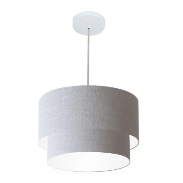 Imagem de Lustres Pendentes Duplo Cilíndrico Vivare Md-4354 Cúpula Em Tecido 45x40cm - Bivolt Rustico-cinza 127/220v