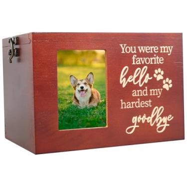 Imagem de XYDHQS Urnas memorial para animais de estimação para cinzas de cães ou gatos, grandes urnas de cremação funerária de madeira com chave e cadeado para porta-fotos, urna memorial para animais de