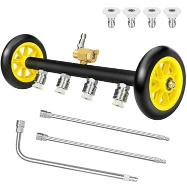 Imagem de JANZ Limpador de material rodante de lavadora de pressão de 40 cm e acessório de vassoura de água - 4000 psi, conector de 1/10.2 cm - para lavadoras elétricas e a gás com 8 bocais substituíveis