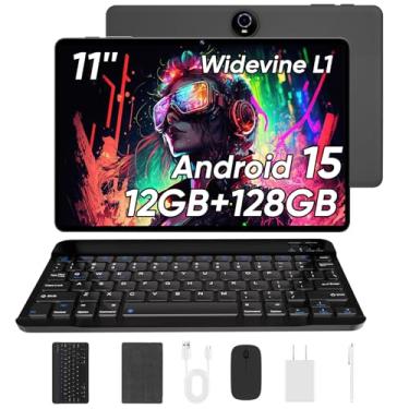 Imagem de Tablet de 11 polegadas com teclado, tablets Android de 15, 12 GB + 128 GB, expansão de 1 TB, bateria de 8000 mAh, câmera de 5 MP + 8 MP, WiFi 6 de banda dupla, tela sensível ao toque IPS, mouse/Stylus