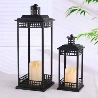 Imagem de Lanternas vintage decorativas, conjunto de 2 lanternas pretas de metal com 2 velas