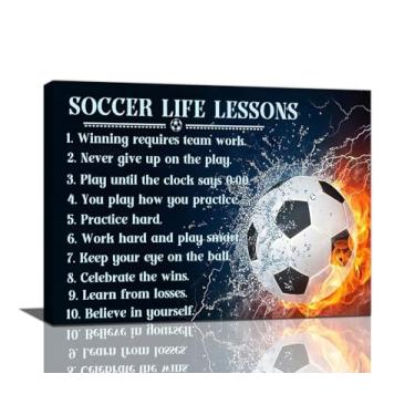 Imagem de Arte inspiradora de parede de futebol lições de vida de futebol decoração de parede pintura em tela esportiva impressões de arte decoração para quarto de menino banheiro quarto sala de estar