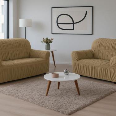 Imagem de Capa de Sofá 2 e 3 Lugares Elasticada Malha Gel 28 Elásticos Avelã - F