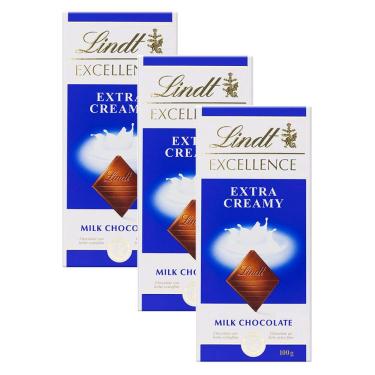 Imagem de Chocolate Lindt Excellence Extra Creamy Milk com 100g | Kit com três unidades