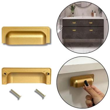 Imagem de Kit 12 Puxadores de Gaveta, Armário Concha Dourado Fosco - Compras Fác