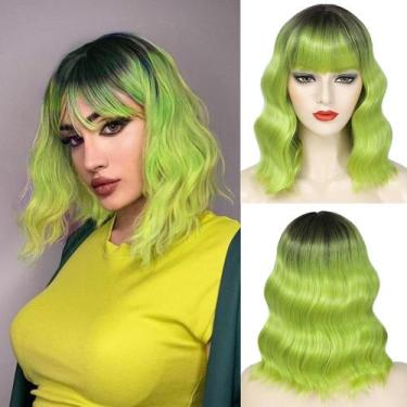 Imagem de Peruca Beelu Ombre Green Short Bob Wavy com franja sintética