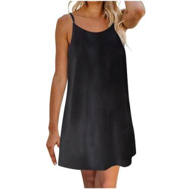 Imagem de Moda feminina com decote em V sem mangas estilingue cor sólida casual 