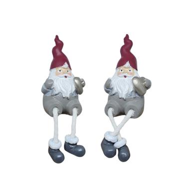 Imagem de Kit 2 Enfeites Resina Mini Papai Noel Estilizado Sentado 11cm Cinza e Vinho - Magizi