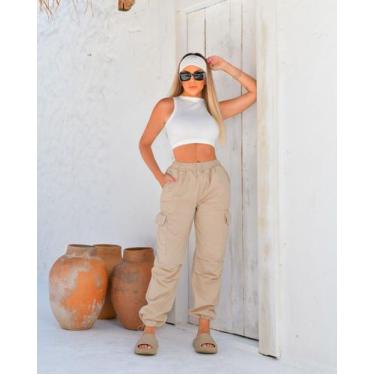 Imagem de Calça Sarja Feminina Parachute Cargo Cintura Média com Reguladores 230