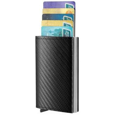 Imagem de Carteira Rfid Porta Cartões texturizada carbono Automática - melbor, C