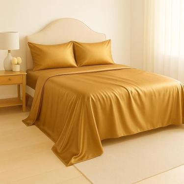 Imagem de Lençol Cetim 4 Peças Com Tecnologia AntiFrizz Casal Padrão Queen King 