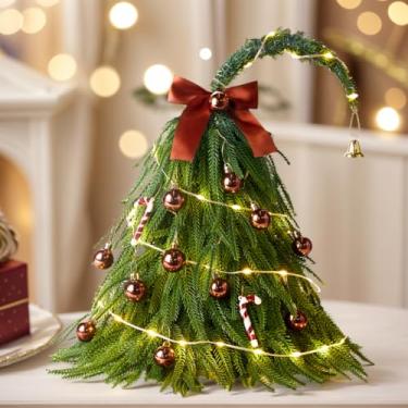 Imagem de Árvore de Natal pequena com 50 luzes de LED de 4 m, pequena curva, artificial, caprichosa, decorada, dobrável, árvore de Natal falsa para decoração de Natal